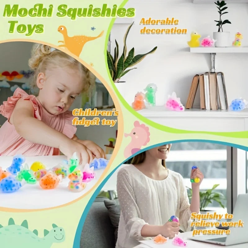 1-24pcs Squishy Fidget Toys for Kids Mochi Squishy Toys Bulk Party Squeeze Balls with Water Beads Dinosaur Sea Animals Stress