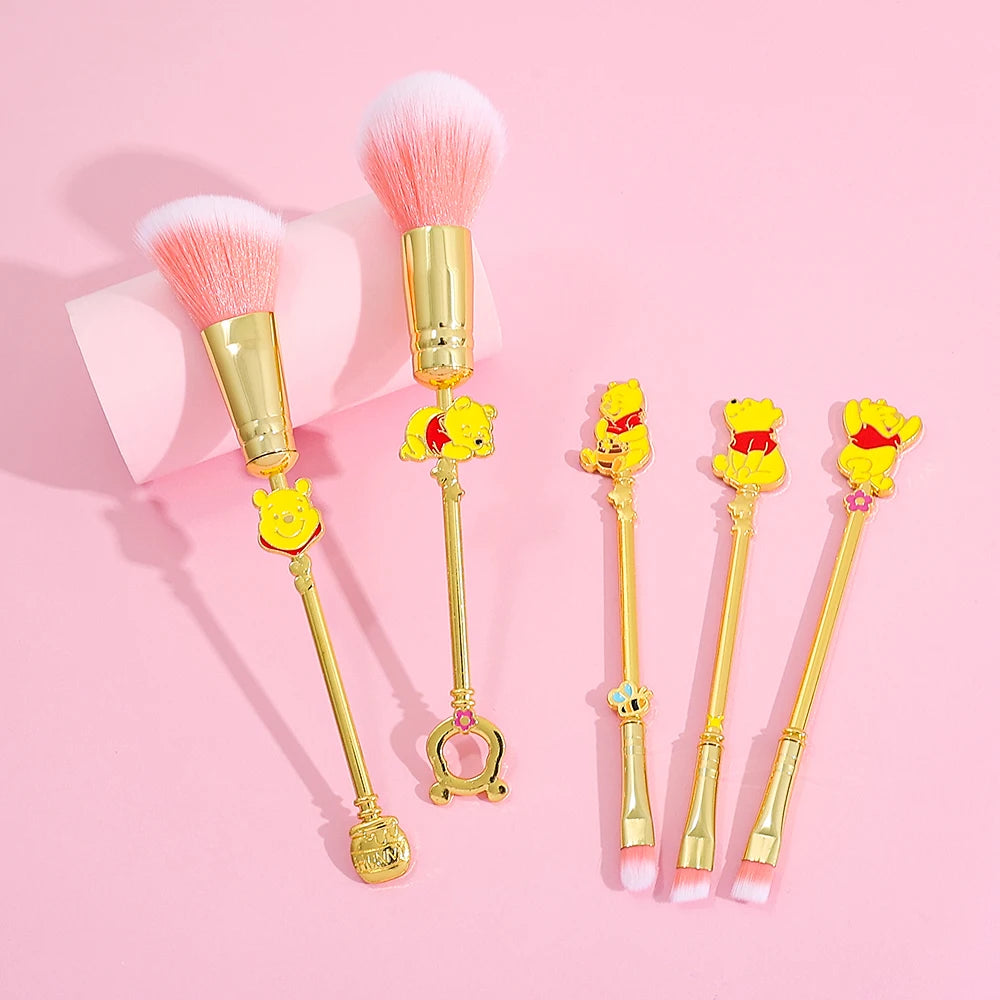 5pcs Winnie the Pooh makeup brush set, metallic texture, cartoon cute Winnie the Pooh eye shadow brush makeup brush