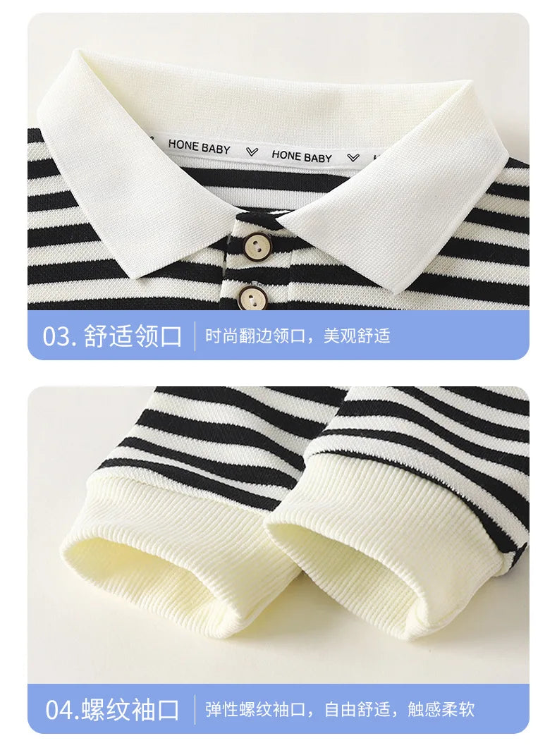 1 to 10 Years Boys Polo Shirts Autumn Winter Tops for Kids Long Sleeve Children T-shirts Stripe Blouse Baby Tees Toddler Outfits