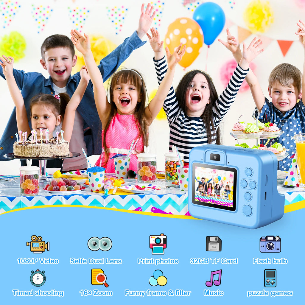 New Bee Kids Instant Print Camera 1080P HD Dual Lens Selfie 32GB Digital Camera for Girls Boys Christmas Birthday Gifts Toys