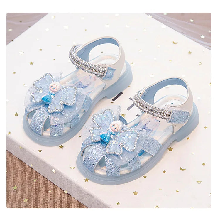 Kids'Sandalsl Led Light Elsa Princess Frozen PU Leather Sequin Pearl Summer Shoes Anti-slip Breathable Pink Blue Size 22-32