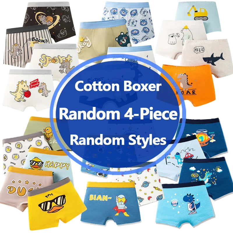 4 Pcs/Lot Boys Cotton Underpants Excavator Cartoon Cars Pattern 3-11T Boys Boxer Briefs Breathable Children Underwears Shorts