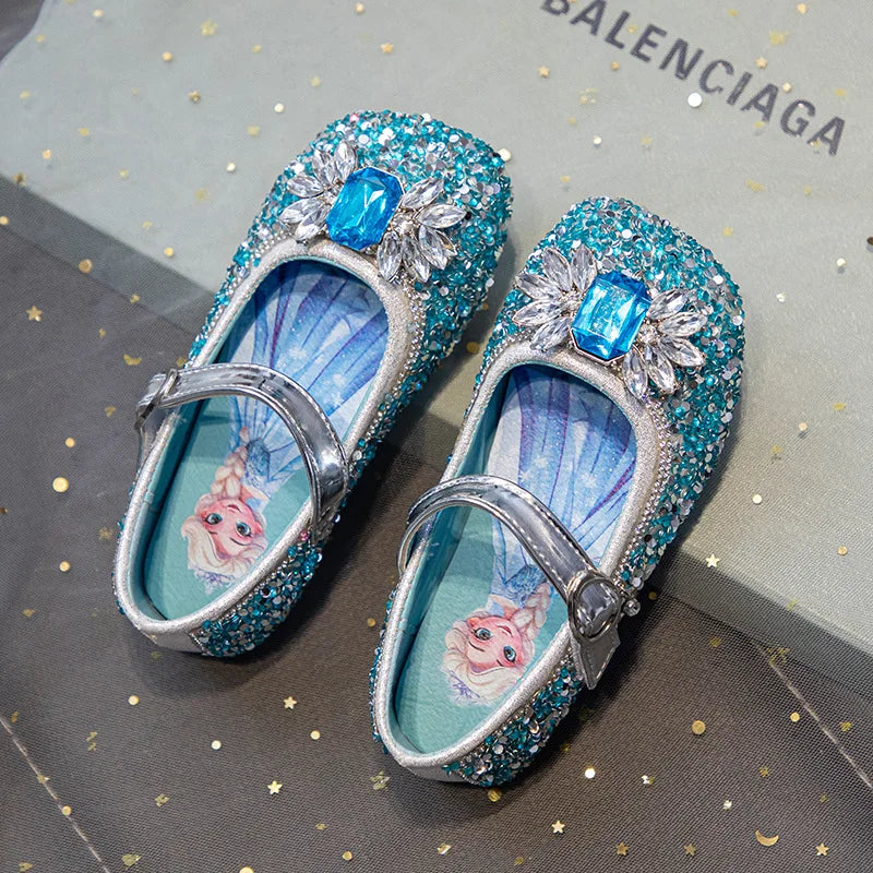 Kids'Casual Shoes PU Leather Sequin Crystal Fashion Summer Shoes For Girls Breathable Soft Bottom Blue Silver Pink Size 23-34