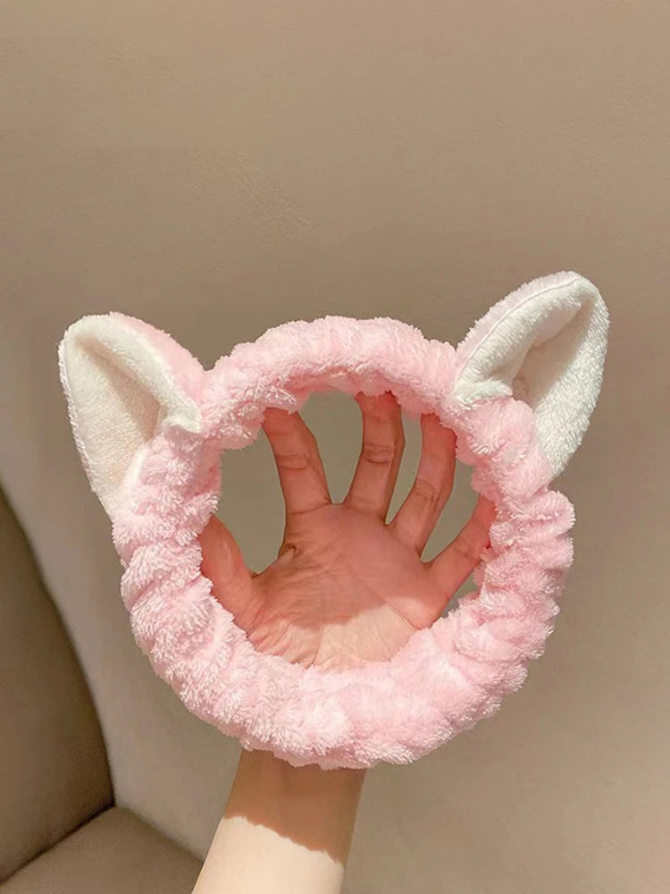 Hairband Cat Coral Plush Headband Cute Soft Hair Bow Headband Hairband Wash Face Makeup Headband Bandage Girl Accessories
