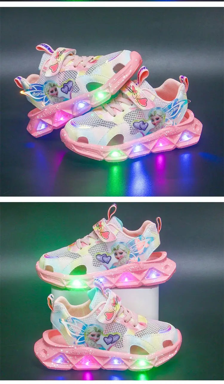 Disney Children's Sandals Women's Summer Girls' Sandals Led Lights Kids' Baby Princess Elsa Beach Pink Purple Shoes Size 22-37