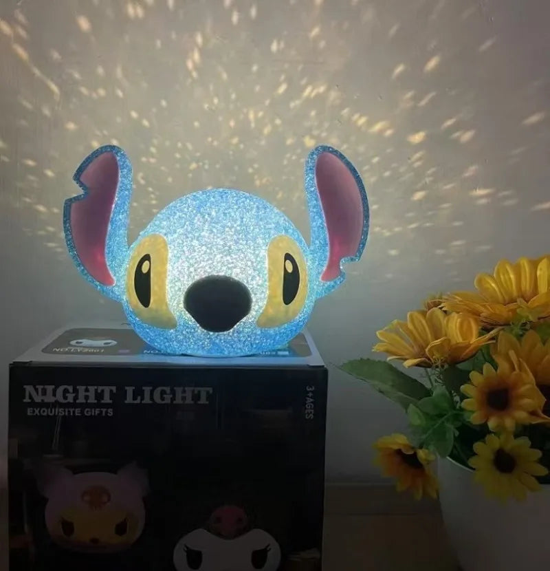 Disney Stitch Particle Projection Night Light Cartoon Hello Kitty Kuromi 3D Doll Reading Lamp Creative Desk Lamp Kids Gifts