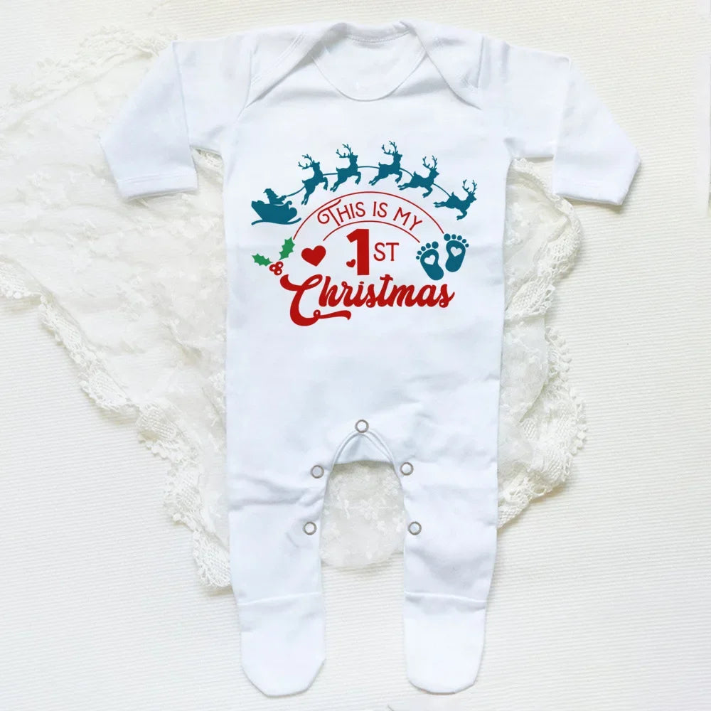 1st Christmas Babygrow Sleepsuit Boys Girls Cute Clothes Baby First Christmas Gift Toddler Xmas Sleepsuit Baby White Bodysuit