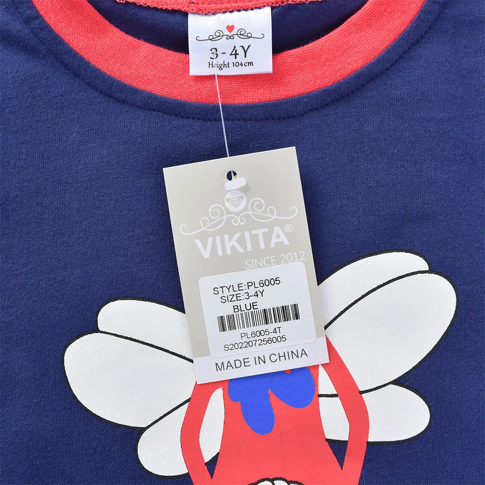 VIKITA Girls Cartoon Pajamas Sets Girl Long Sleeve Spring Autumn Pijamas Kids Cotton Casual Tops Pants 2 Pcs Pyjamas Sleepwear