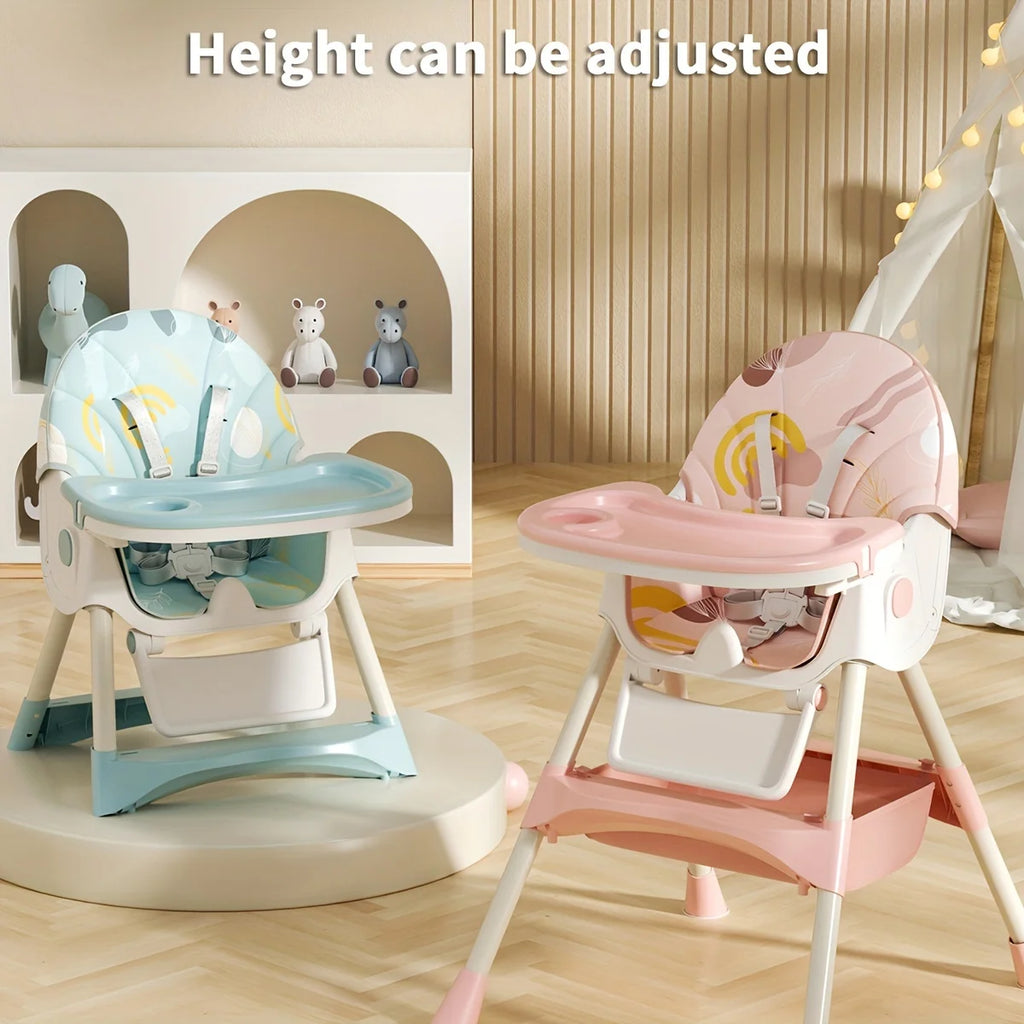 3-in-1 Convertible Baby High Chair Foldable Infant Chair Rocking Chair with Harness Lockable Wheels Removable Seat & Trays