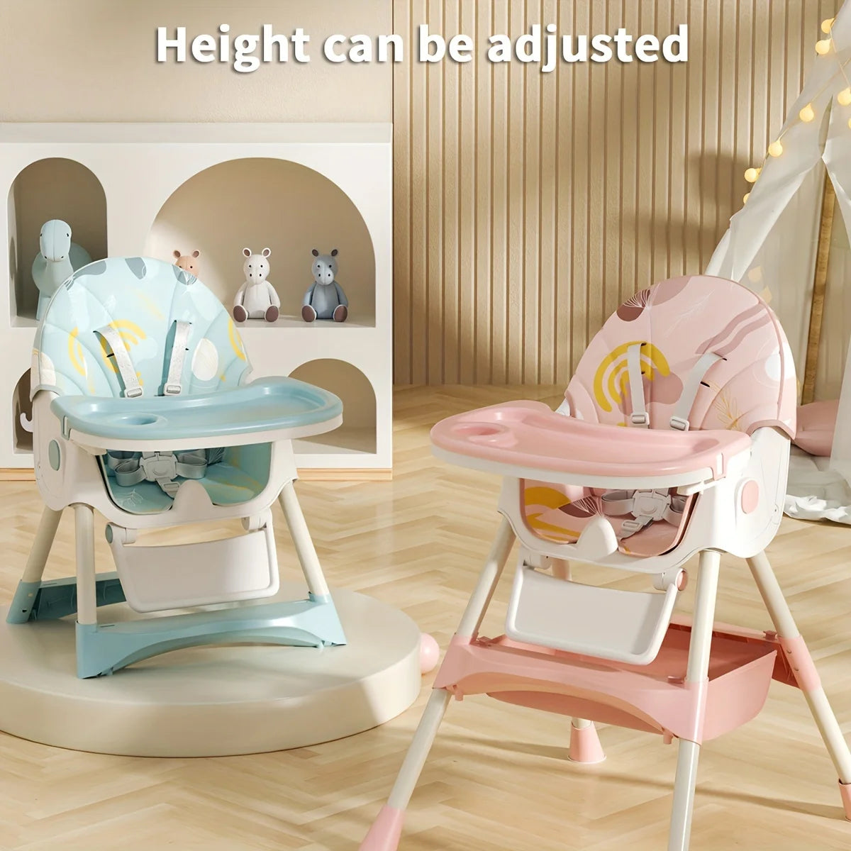 3-in-1 Convertible Baby High Chair Foldable Infant Chair Rocking Chair with Harness Lockable Wheels Removable Seat & Trays