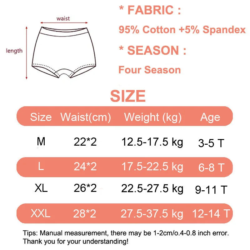 4/8 Pieces Kids Underwear Cute Princess Characters Girls Cotton Panties Washable Girls Boyshort Breathable Children Boxer Briefs