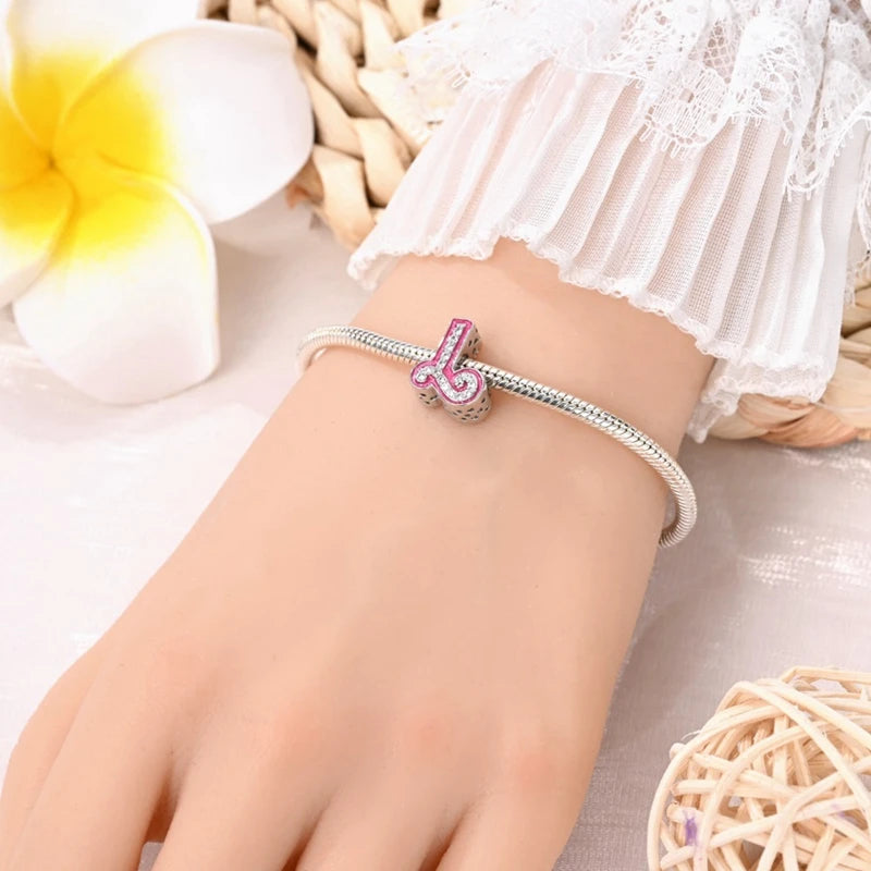Pink Girl Series 925 Sterling Silver Alphabet Charms Beads Cute Letter Fit Original Bracelet Bangle Necklace DIY Jewelry