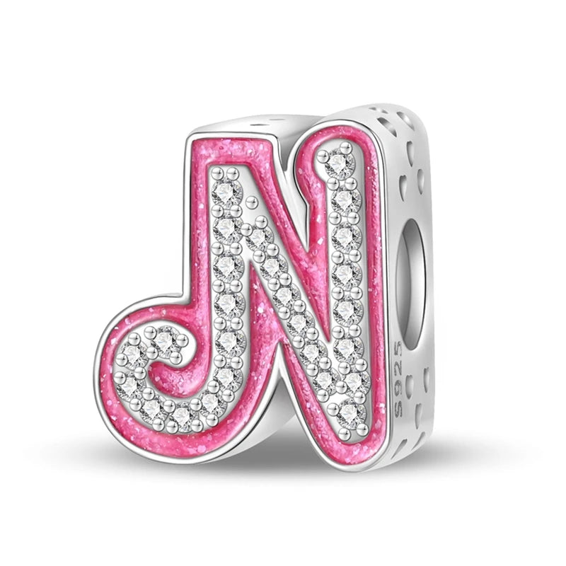Pink Girl Series 925 Sterling Silver Alphabet Charms Beads Cute Letter Fit Original Bracelet Bangle Necklace DIY Jewelry