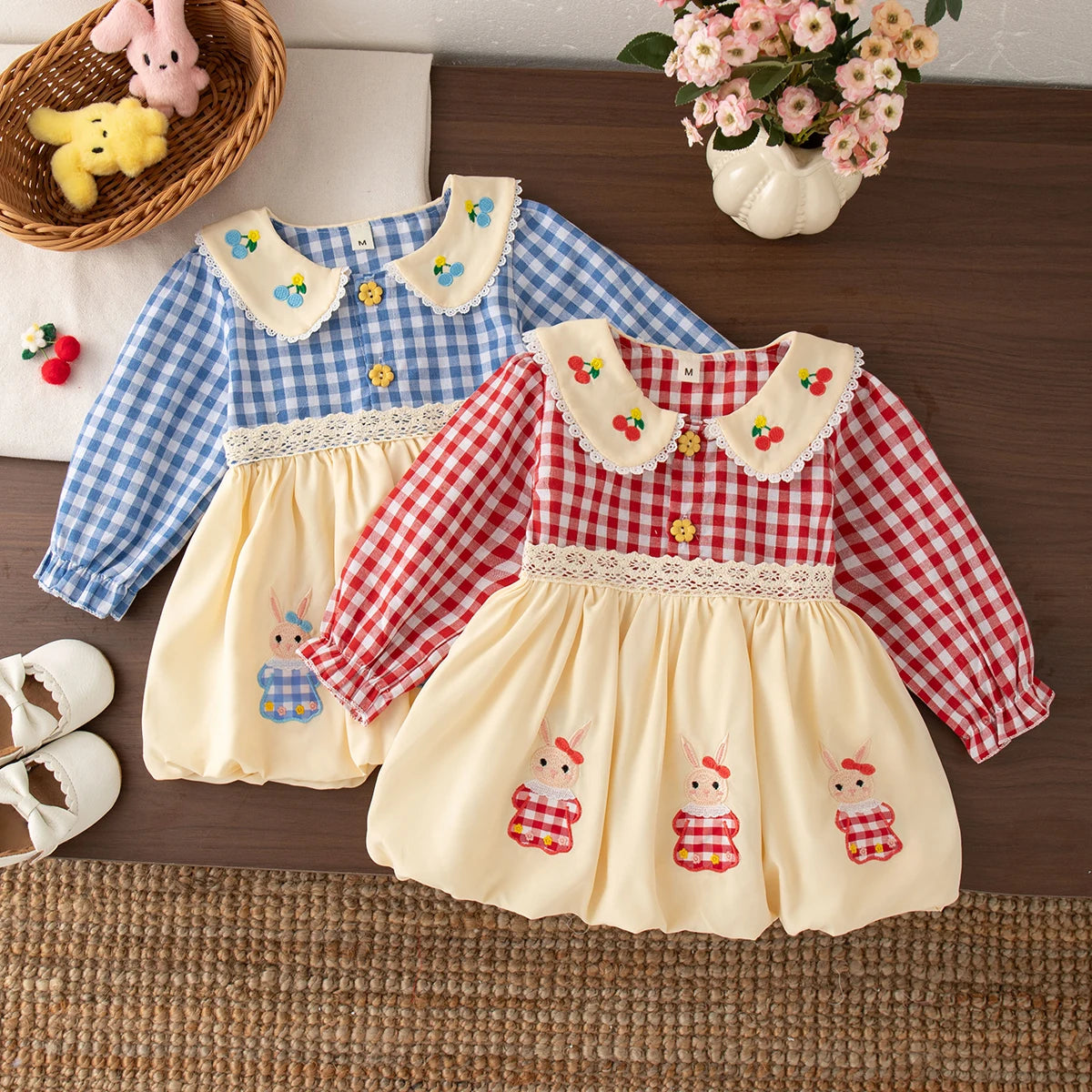 6-24 Months Spring And Autumn New Plaid Long Sleeved Baby Girl Dress, Rustic Style Children'S Clothing For Picnic Parties