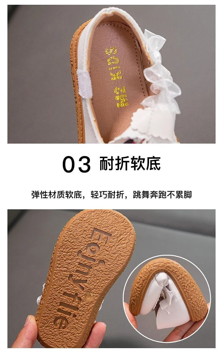 Disney Girls' Leather Shoes Lolita Princess Elsa Shoes Soft Sole Shoes Spring Children's Autumn Girl White Shoes Size 23-35