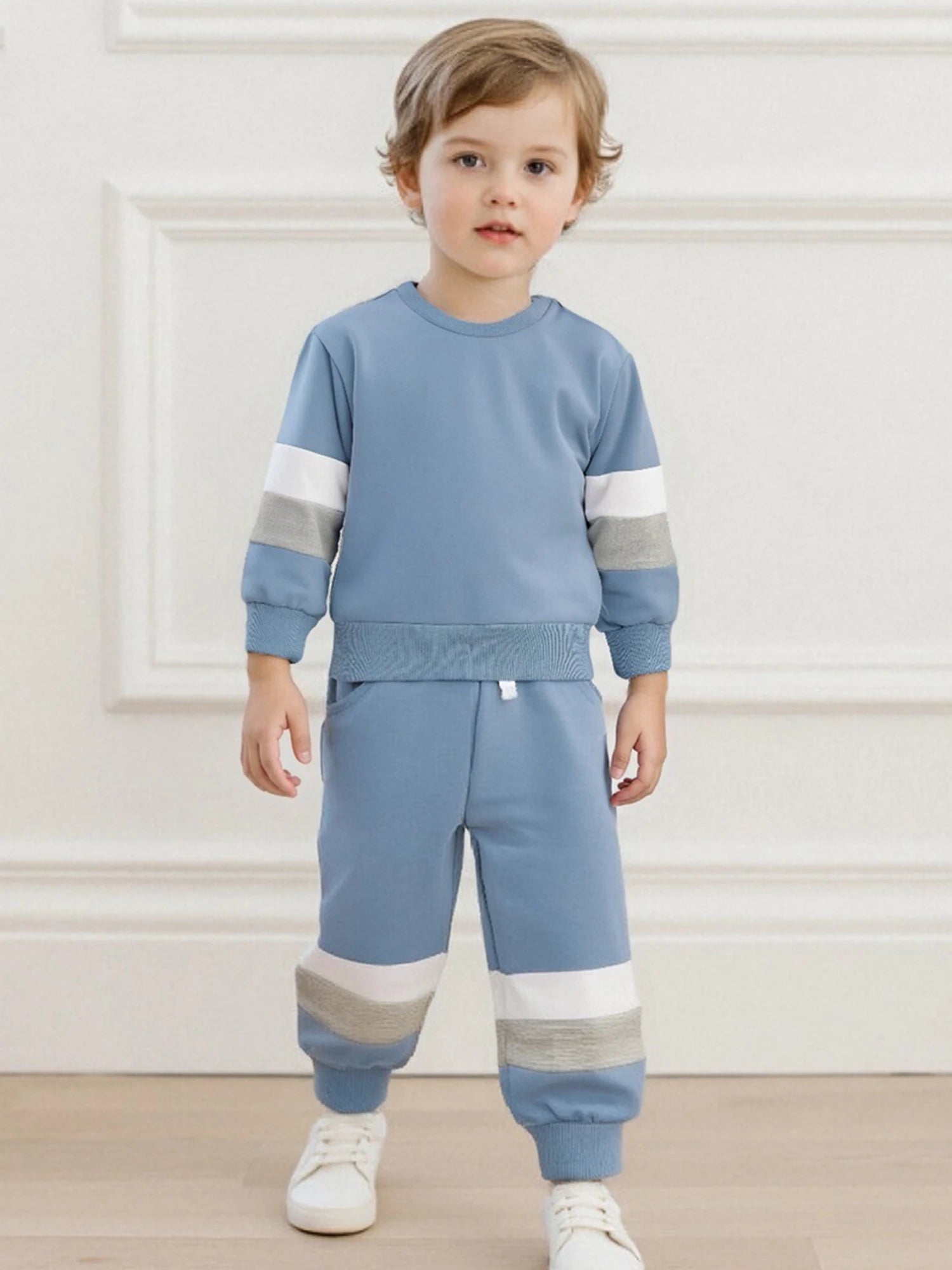 Toddler Boys Outfit Striped Hoodie with Drawstring Joggers Set Casual Long Sleeve Pullover and Elastic Waist Pants for Baby