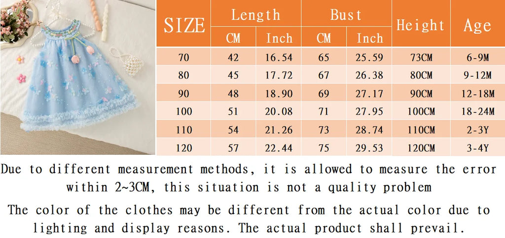 Summer New Floral Chiffon Baby Girl Princess Dress, Sweet Blue Children'S Clothing Suitable For Birthday Parties (0-4 Years Old)