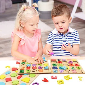 Wooden Puzzles Toys for Kids 3 Year Alphabet Numbers Children Montessori Educational Learning Toys abc Letters Preschool Gift