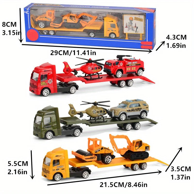 Play Vehicles Set Toy Construction Police Car Fire Engine Truck Playset Friction Powered Engineering Toy for Boys Girls Toddlers