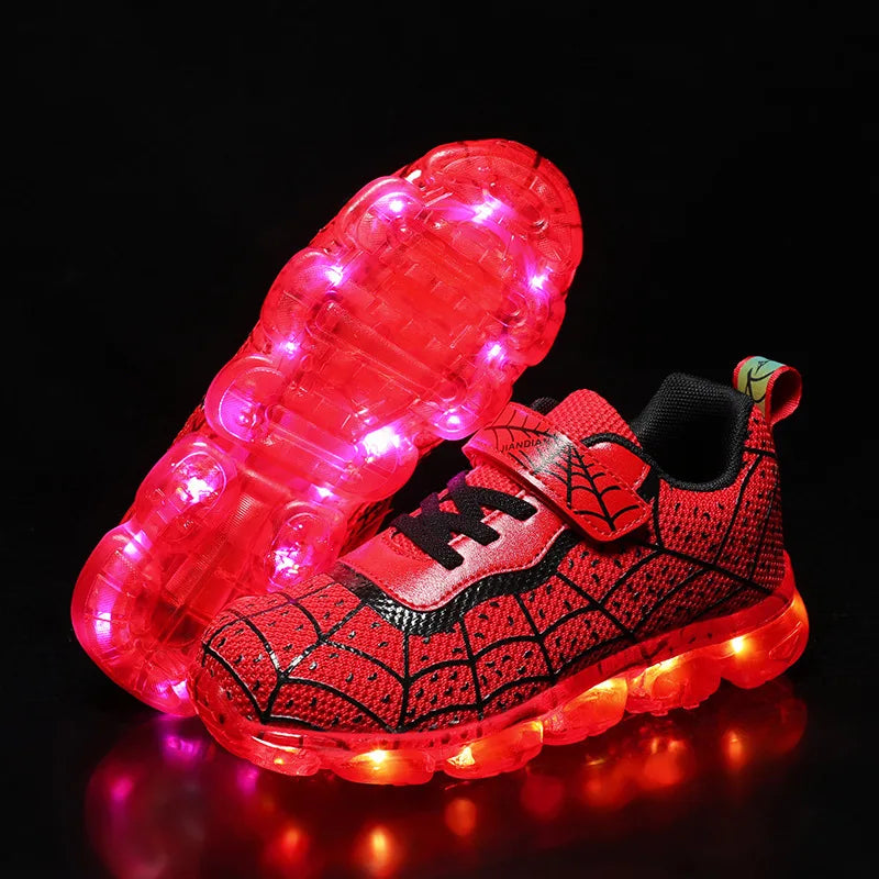 Disney Children Luminous PU Leather Red Shoes For Boys Girls LED Lighted Soft Baby Kids Sneakers Infant Tennis Size 25-35