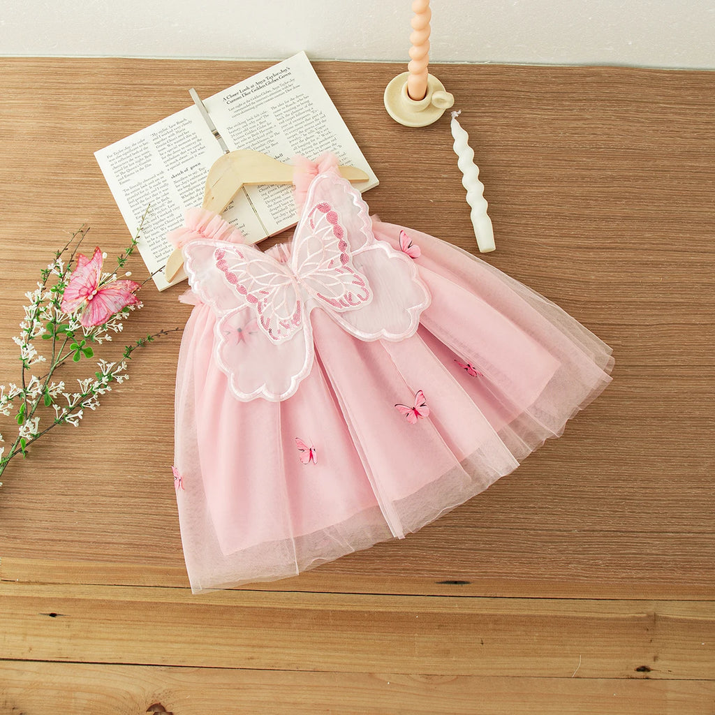 9 Months -3 Years Old//Summer New Baby Girl Princess Dress, Butterfly Wing Suspender Children'S Clothing For Birthday Parties
