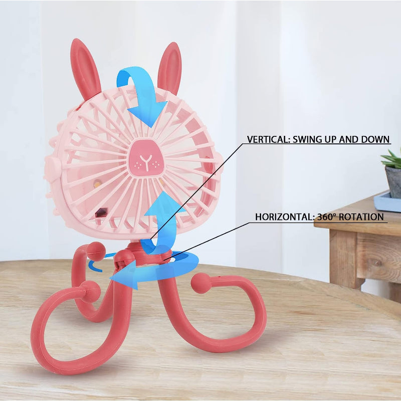 Baby Stroller Cooling Fan, Portable Fan with Tripod Clip on, Handheld Fan USB Rechargeable for Bed, Car Seat, Travel, Camping