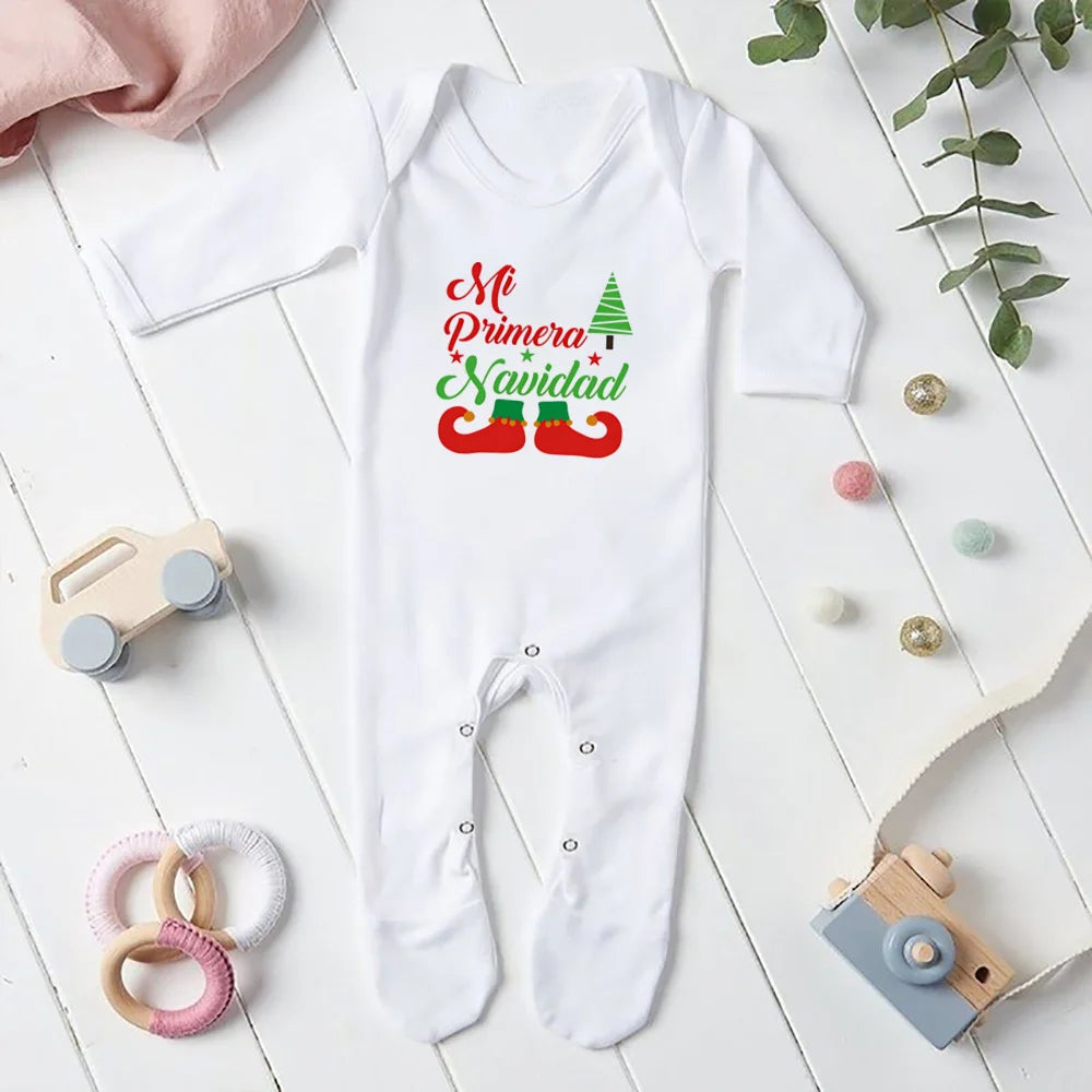 Mi Primera Navidad Print Baby Sleepsuit Cute Deer Print Xmas Babygrow Sleepsuit Boys Girls Clothes Baby Christmas Gift Bodysuit