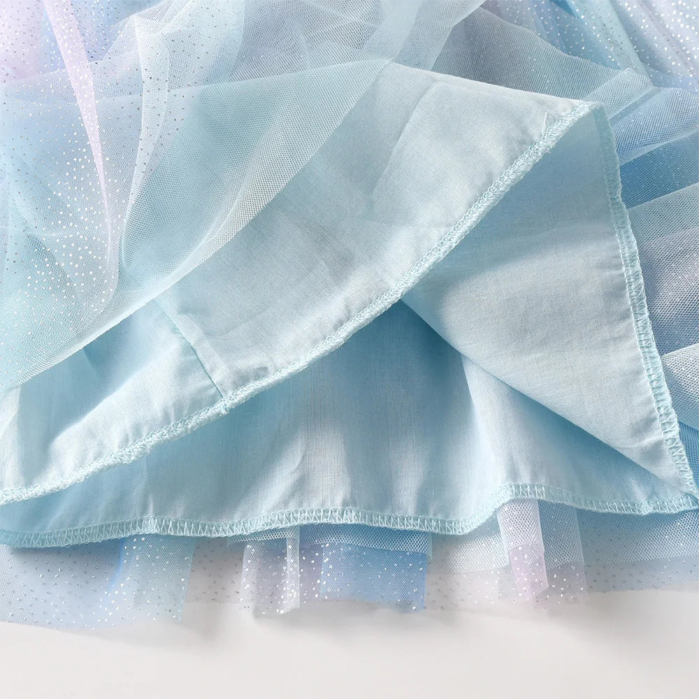 VIKITA Kids Patchwork Dress Cartoon Print Mesh Dress Girls Sparkly Glittery Summer Sleeveless Princess Birthday Party Prom Gown