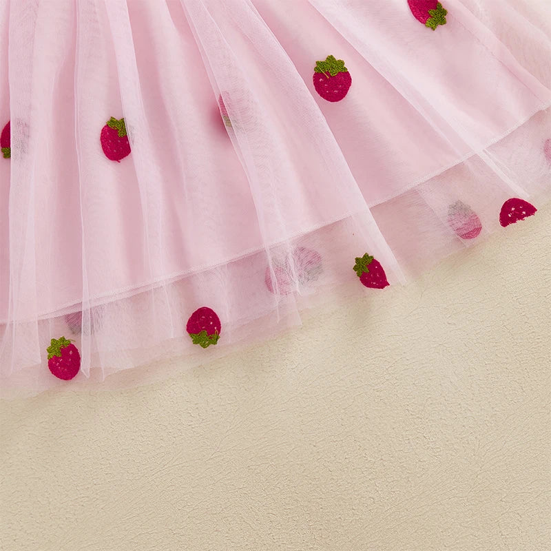 Toddler Girl Floral Lace Dress Sleeveless Round Neck Princess Party Dress with Bow Detail and Tulle Skirt