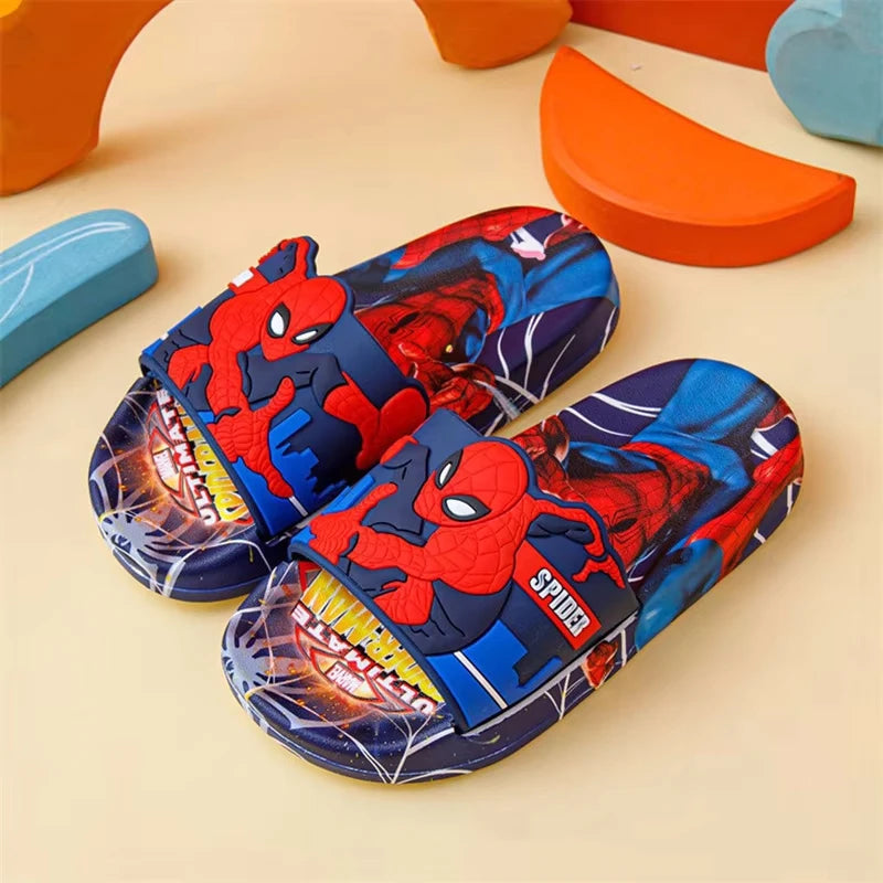 Disney Children Slippers Kids Cartoon Spiderman Boys Girls Soft Sole Shoes Anti-Slip Slippers Boys' Beach Blue Shoes Size 26-35