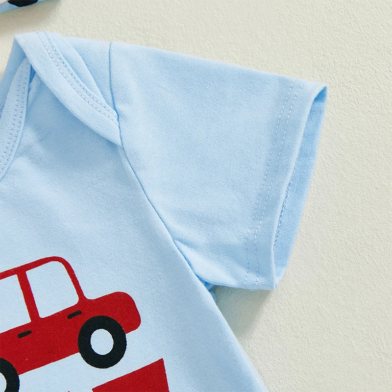 Toddler Boy Birthday Clothes Short Sleeve One Print Romper Car Pattern Long Pants Hat 3 Piece Outfit Set for Boys