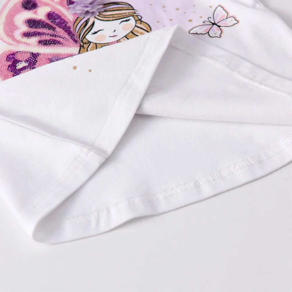 VIKITA Children Cotton Casual Daily Tops and Tees Kids Toddlers Elf Cartoon White Flare Sleeve Autumn Spring T Shirt 10-12 Yrs