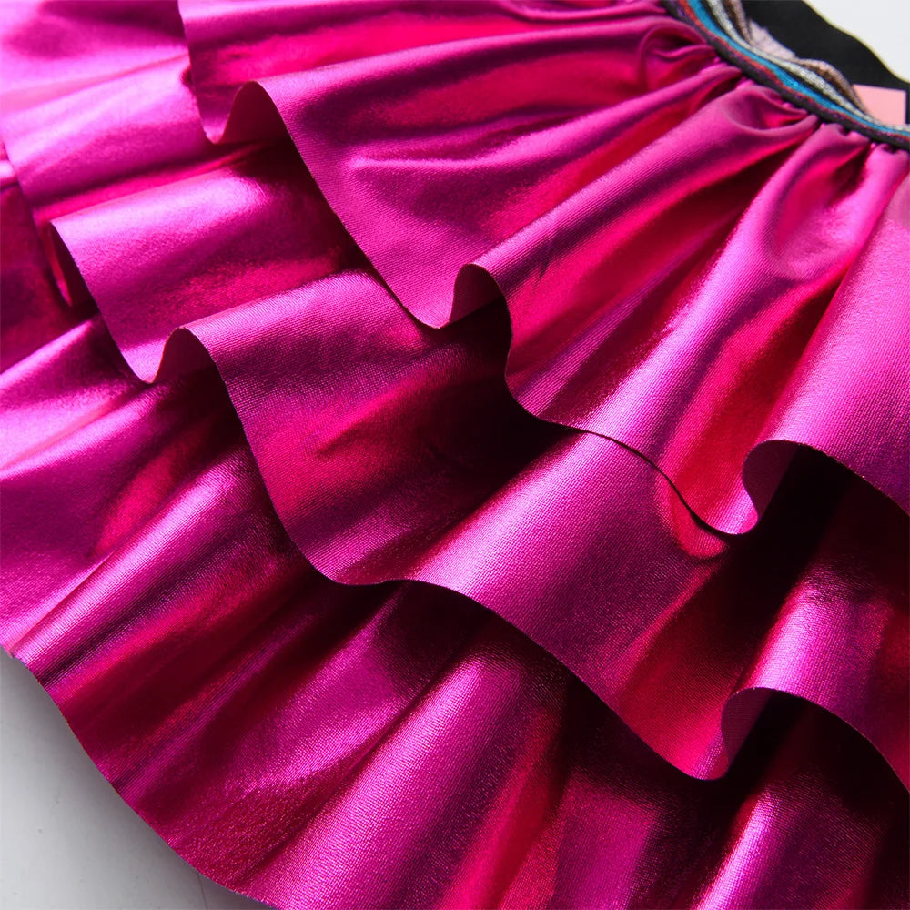 DXTON Kids Girls Tutu Ballet Skirt Children Shiny Sequins Prom Birthday Party Layered Princess Pleated Skirt Kid Summer Costumes