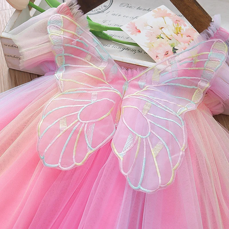 Summer New Colorful Chiffon Baby Girl Princess Dress, Cute Butterfly Wing Children'S Clothing