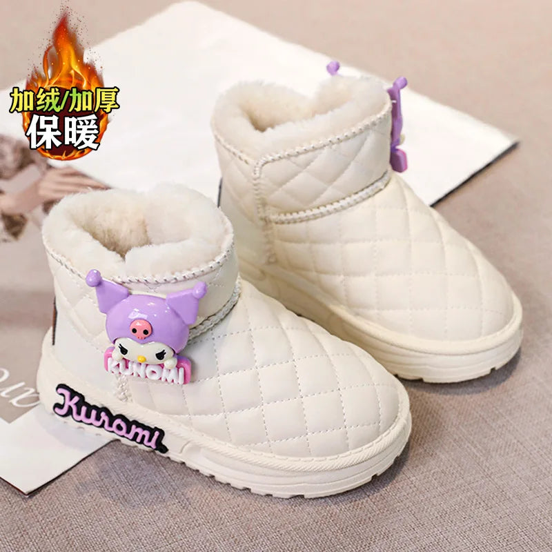 Kids'Casual Shoes Ankle Boots PU Leather Cartoon Kuromi Winter Shoes For Girls Anti-slip Warm Pink Beige Shoes Size 26-36