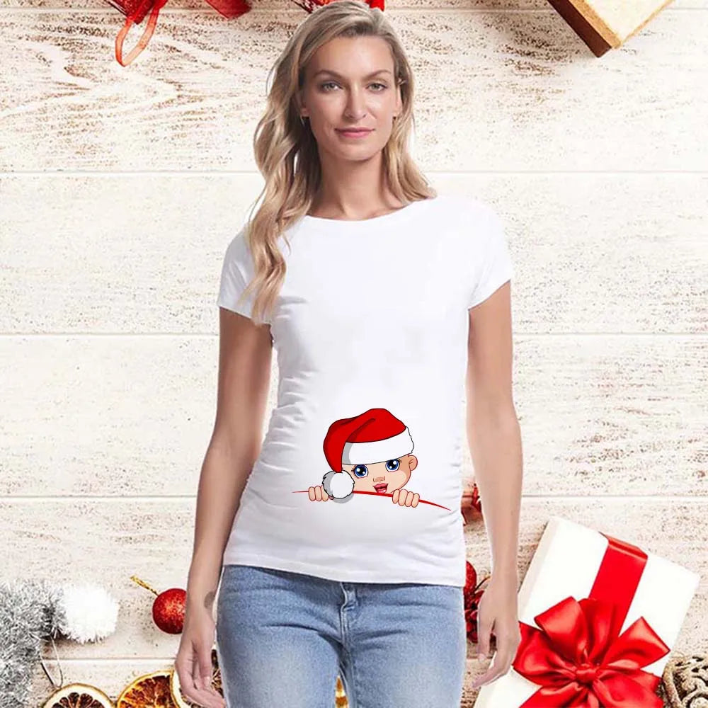 Best Gift 2025 Merry Christmas Maternity T-shirts It's My First Christmas Funny Print Pregnancy Anouncement Tops Tee Shirts