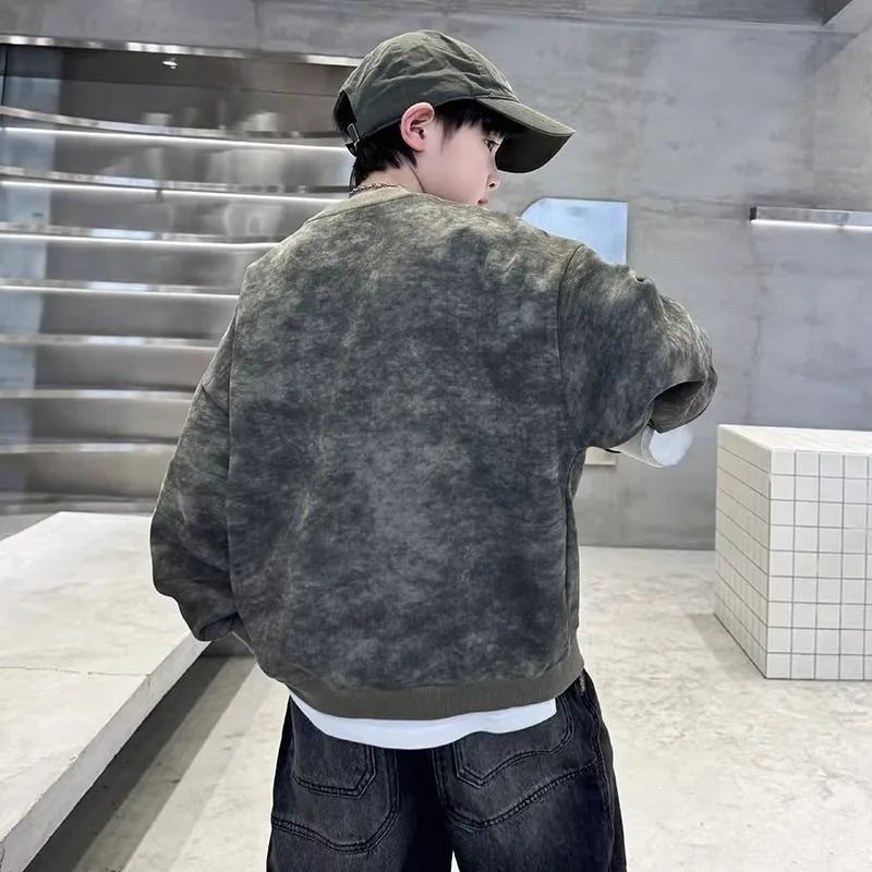 Boys' Middle/Big Kids 2025 New Spring/Autumn Long Sleeve Korean Style Edgy Loose Fit Sweatshirt Tops