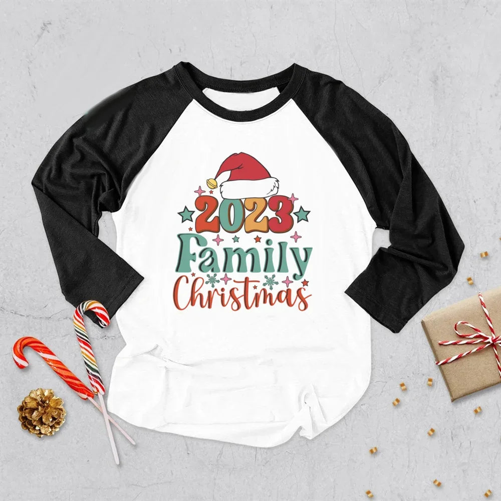 Merry Christmas Deer Print Xmas Family Matching Outfits Father Mother Son Daughter Family Clothes Christmas Party Family T-Shirt