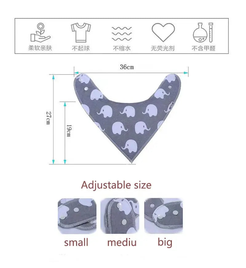 0-2Years Newborn Bibs Solid 5Pcs 8Pcs Baby Feeding Drool Bibs Saliva Towel Triangle Scarf Soft Cotton Adjustable Snap Button
