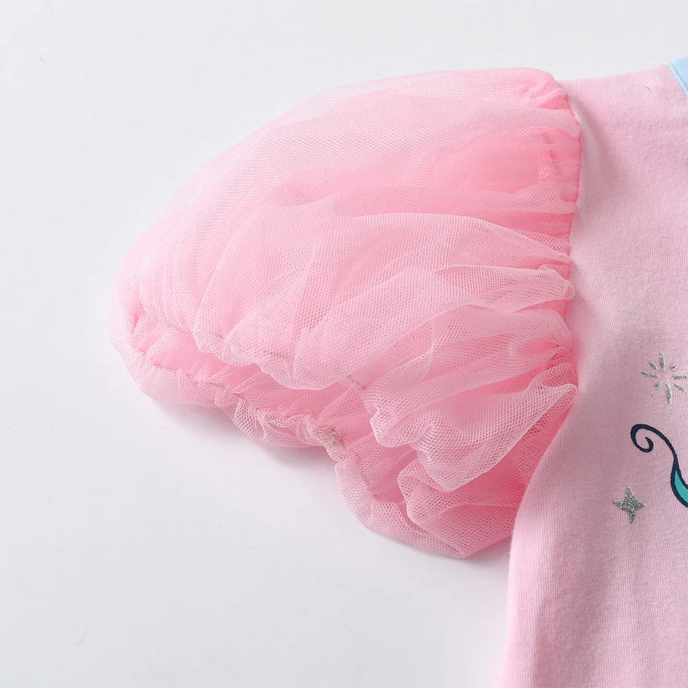 VIKITA Girls Clothing Sets for Summer Kids Unicorn Cartoon Print Short Sleeve Cotton T Shirt and Ruffles Shorts Pants 2 Pcs Suit