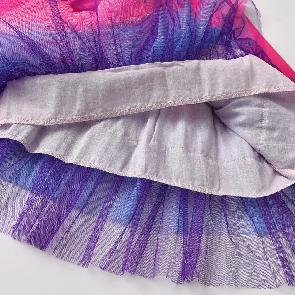 VIKITA New Girls Unicorn Pink Dress Kids Layered Mesh Tulle Tutu Princess Dresses Kids Prom Gown Long Sleeve Autumn Spring Dress