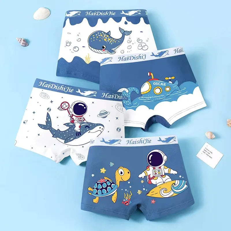 Boys Cotton Boxer Shorts 4PCS Not Pinch the Butt Boy Cotton Thin Section Flat Shorts Baby Underpants Children's Bottoms