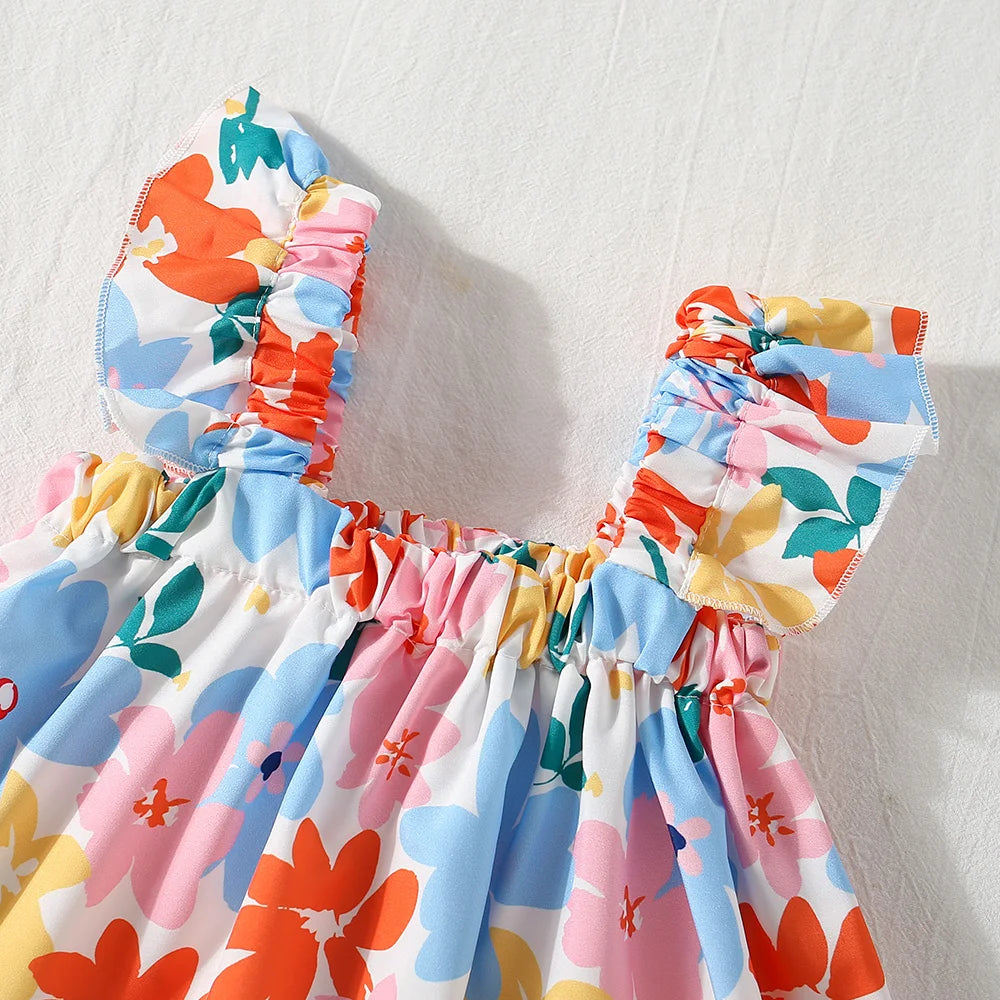 3 Months To 2 Years Old Summer New Beach Party Baby Girl Two-Piece Set, Colorful Floral Children'S Clothes