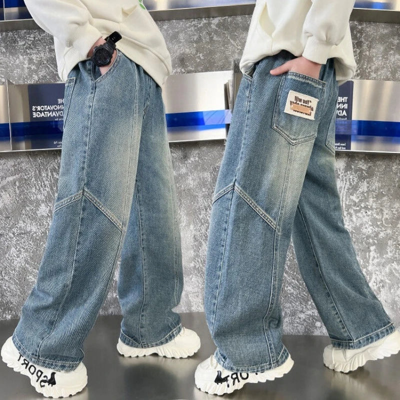 Boys' Jeans Spring Autumn Loose Straight Leg Stylish Versatile Long Pants Hot Sale Ages 7-14