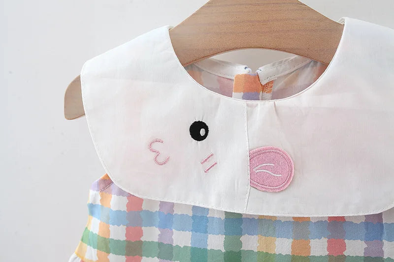 Summer New Cute Colorful Checkered Baby Girl Dress, White Collar Children'S Sleeveless Clothes (9 Months -3 Years Old)