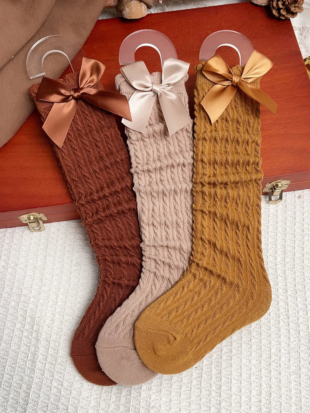 3pairs Girls Bow Decor Over The Calf Long Socks