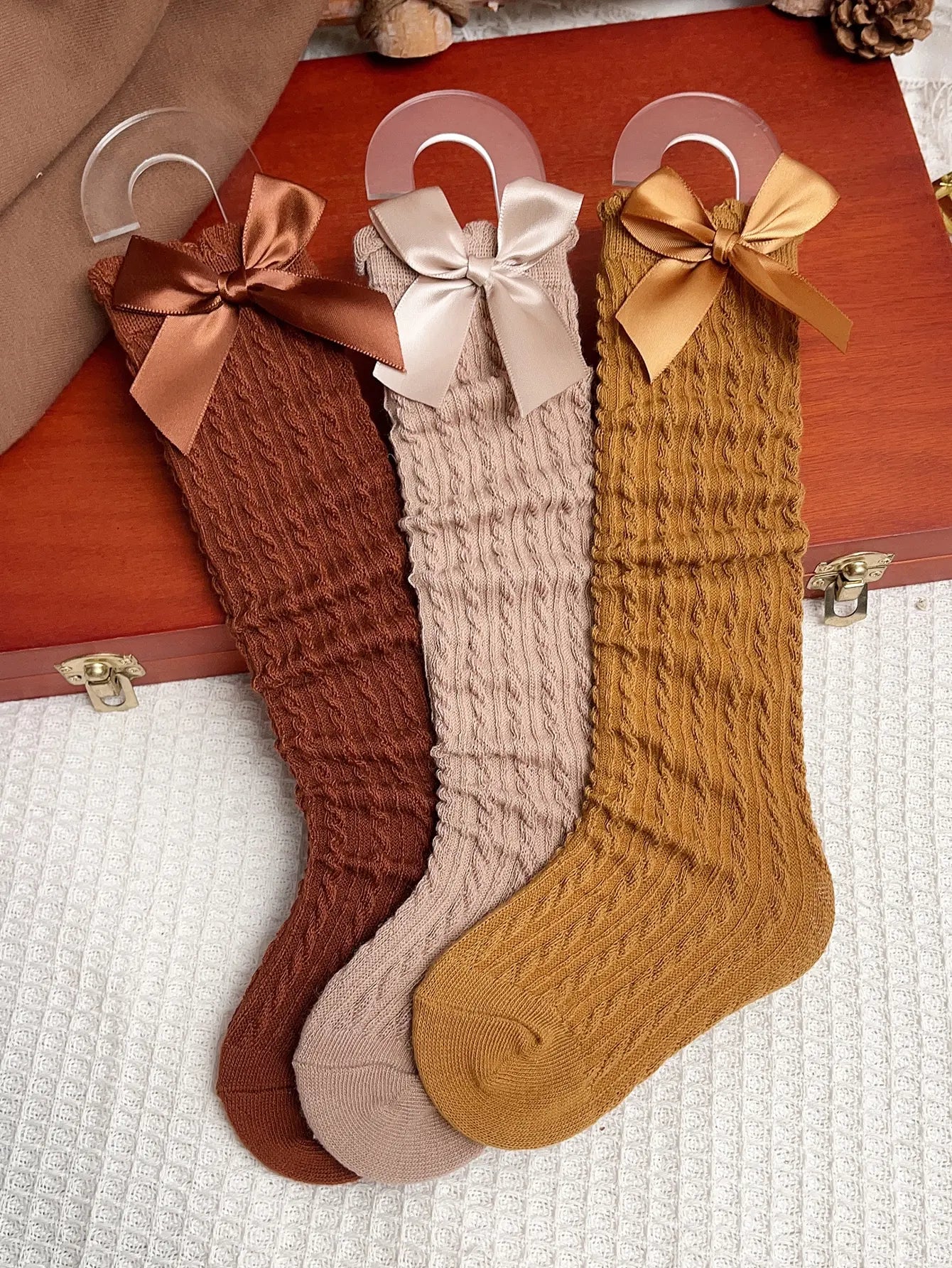 3pairs Girls Bow Decor Over The Calf Long Socks