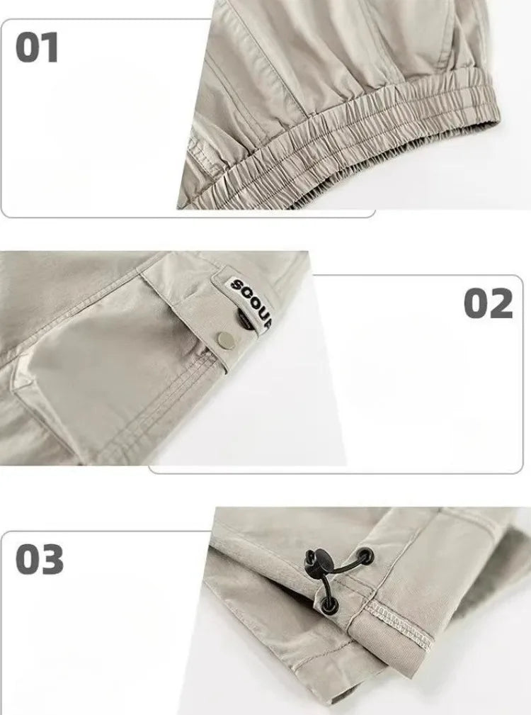 2025 Spring Autumn Boys' Cuffed Cargo Pants Straight Leg Cotton Stylish New Design