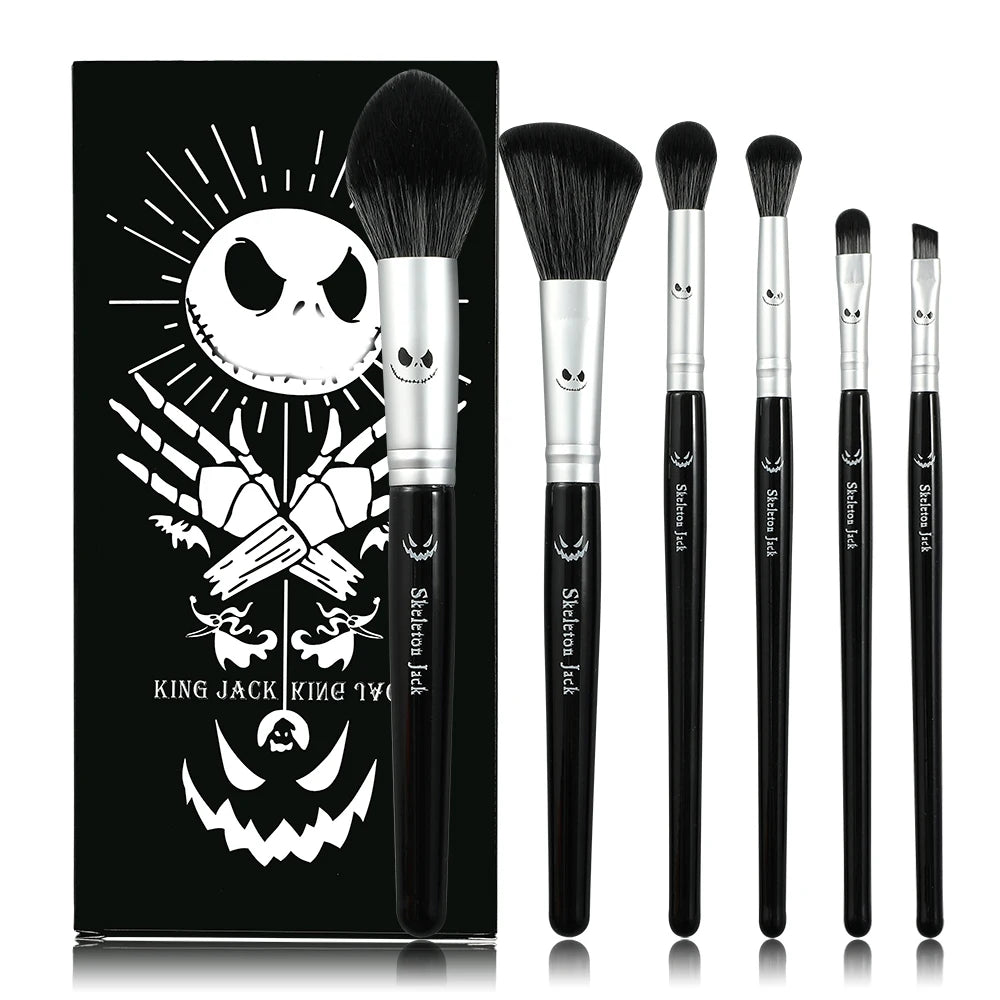 Christmas Eve Fright 6 Black Brushes Jack Skull Makeup Brush Set Horror Wood Makeup Brush Suitable for  Girls Holiday Gifts