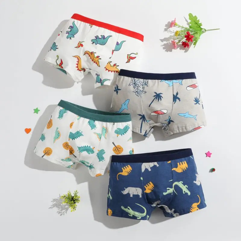 4/8 pcs Boys Boxer sets Briefs Kids Cotton Underwear Baby Underpants Teenager Cartoon Dinosaur Print Soft Children Panties 2-15Y